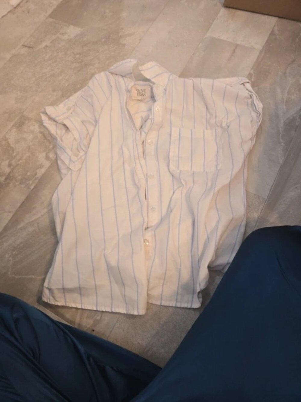 White abs blue button up